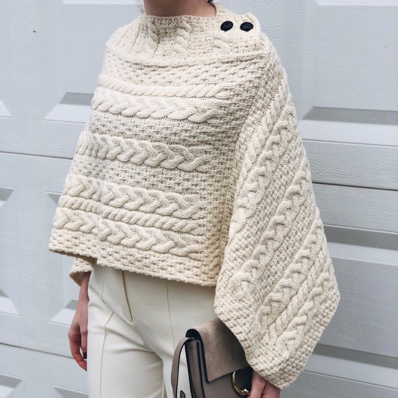 Aran Jackets & Blazers - NWT Cable knit wool cape